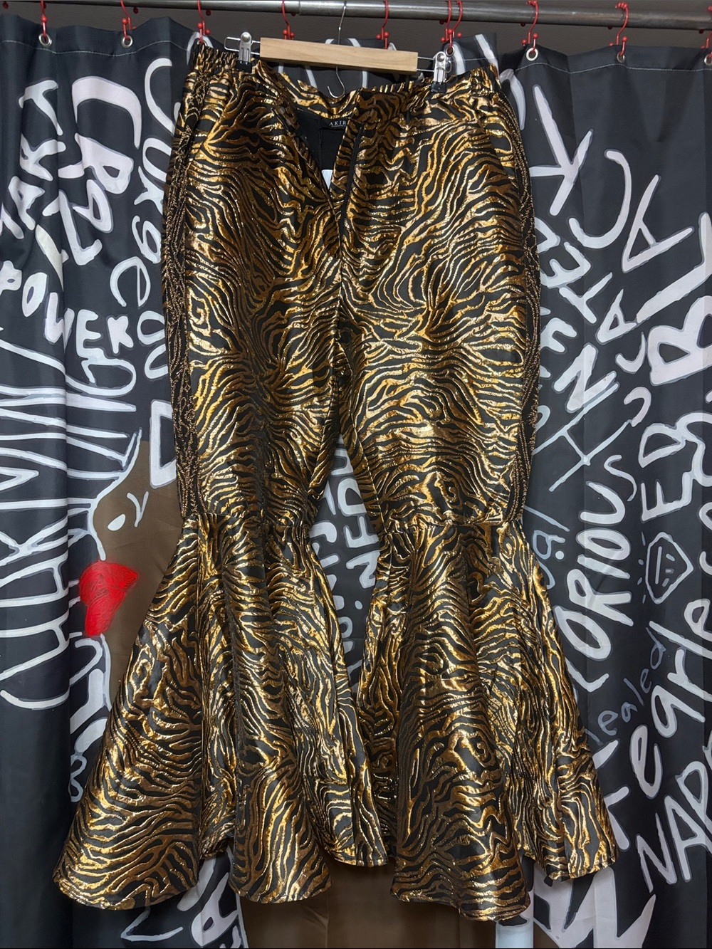 AKIRA Gold & Black Metallic Zebra-Print Flare Pants